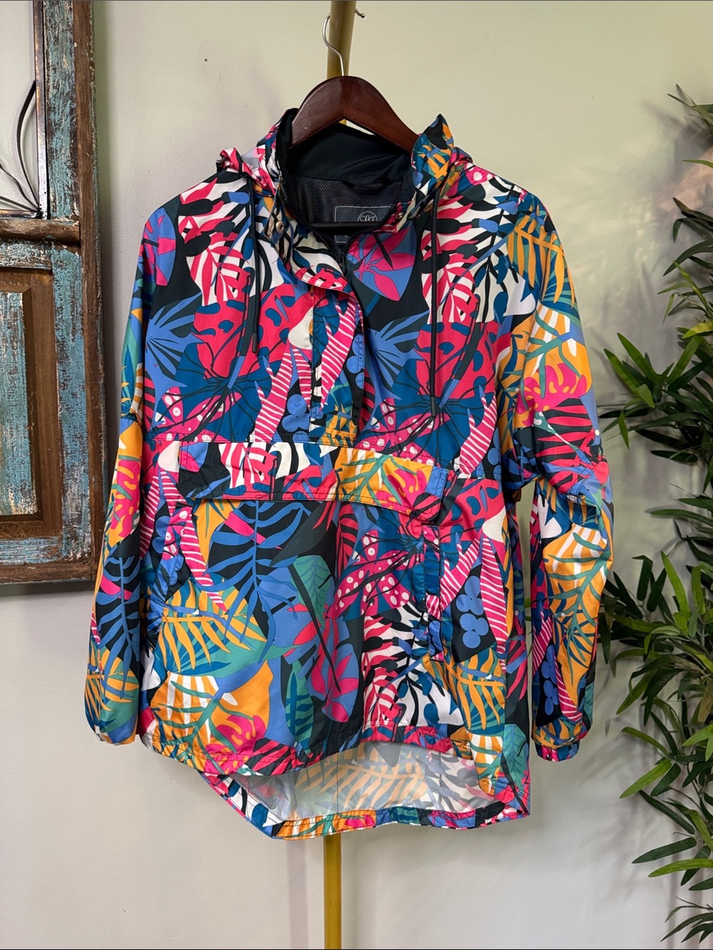 Lauren James Multicolor Tropical Leaf Pullover Anorak windbreaker